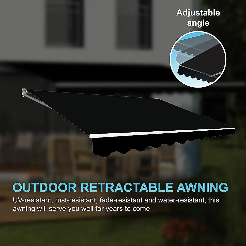 Motorised Outdoor Folding Arm Awning Retractable Sunshade Canopy Black 5.0m x 2.5m - Home & Garden > Shading