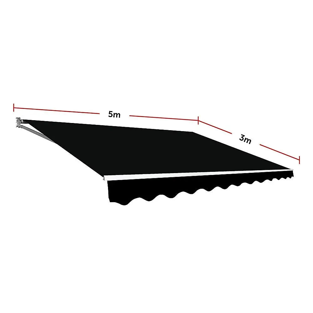 Motorised Outdoor Folding Arm Awning Retractable Sunshade Canopy Black 5.0m x 3.0m - Home & Garden > Shading