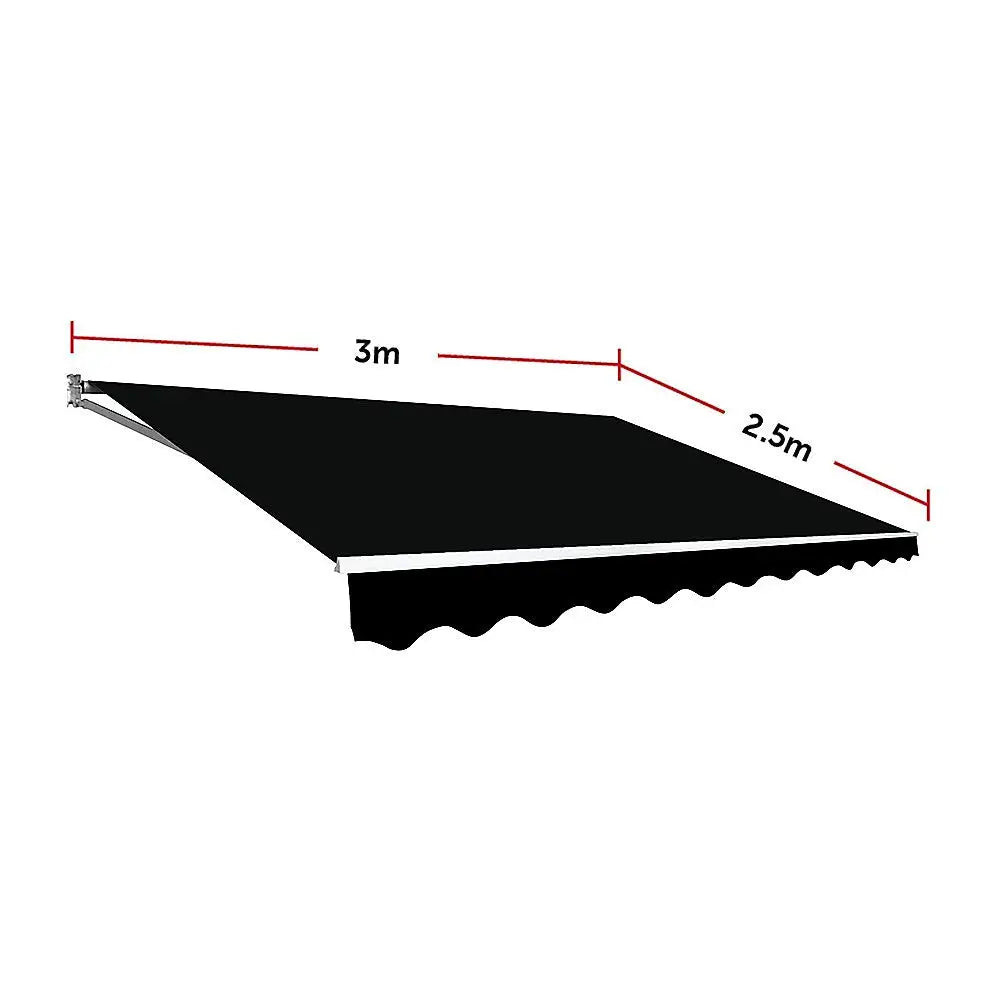 Motorised Outdoor Folding Arm Awning Retractable Sunshade Canopy Black 3.0m x 2.5m - Home & Garden > Shading