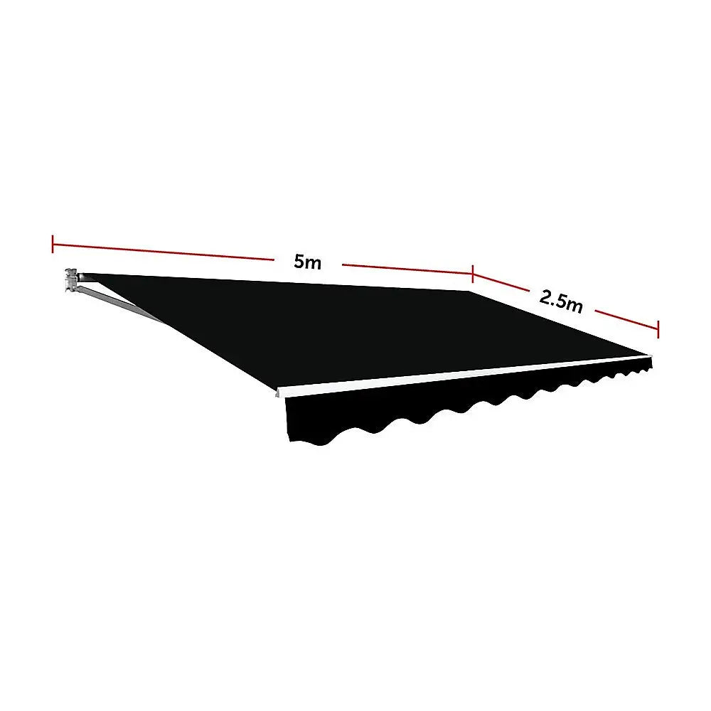 Motorised Outdoor Folding Arm Awning Retractable Sunshade Canopy Black 5.0m x 2.5m - Home & Garden > Shading