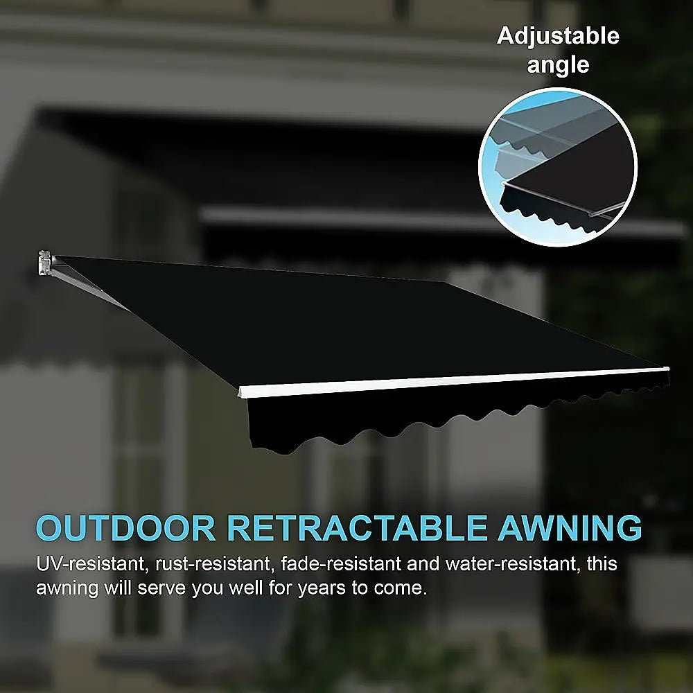 Motorised Outdoor Folding Arm Awning Retractable Sunshade Canopy Black 4.0m x 2.5m - Home & Garden > Shading