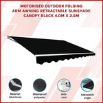 Motorised Outdoor Folding Arm Awning Retractable Sunshade Canopy Black 4.0m x 2.5m - Home & Garden > Shading