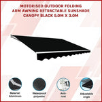 Motorised Outdoor Folding Arm Awning Retractable Sunshade Canopy Black 5.0m x 3.0m - Home & Garden > Shading