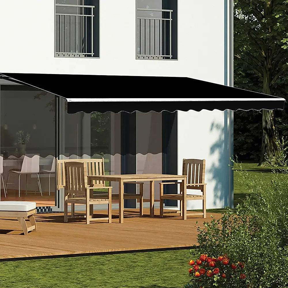 Motorised Outdoor Folding Arm Awning Retractable Sunshade Canopy Black 5.0m x 3.0m - Home & Garden > Shading