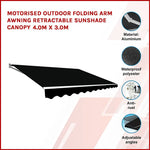 Motorised Outdoor Folding Arm Awning Retractable Sunshade Canopy Black 4.0m x 3.0m - Home & Garden > Shading