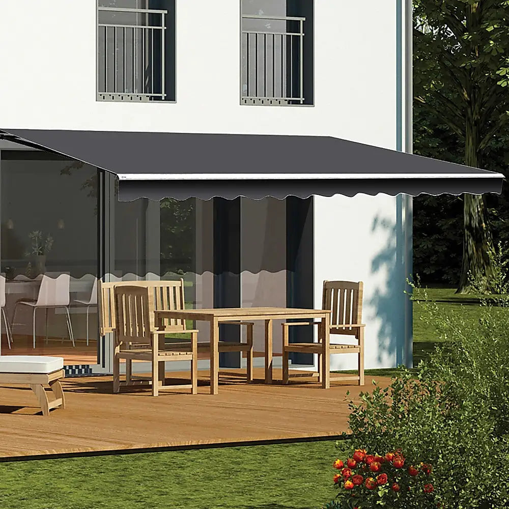 Motorised Outdoor Folding Arm Awning Retractable Sunshade Canopy Grey 5.0m x 2.5m - Home & Garden > Shading