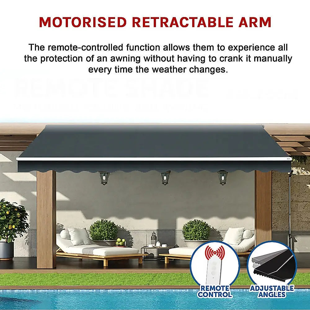 Motorised Outdoor Folding Arm Awning Retractable Sunshade Canopy Grey 5.0m x 3.0m - Home & Garden > Shading