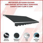 Motorised Outdoor Folding Arm Awning Retractable Sunshade Canopy Grey 5.0m x 3.0m - Home & Garden > Shading