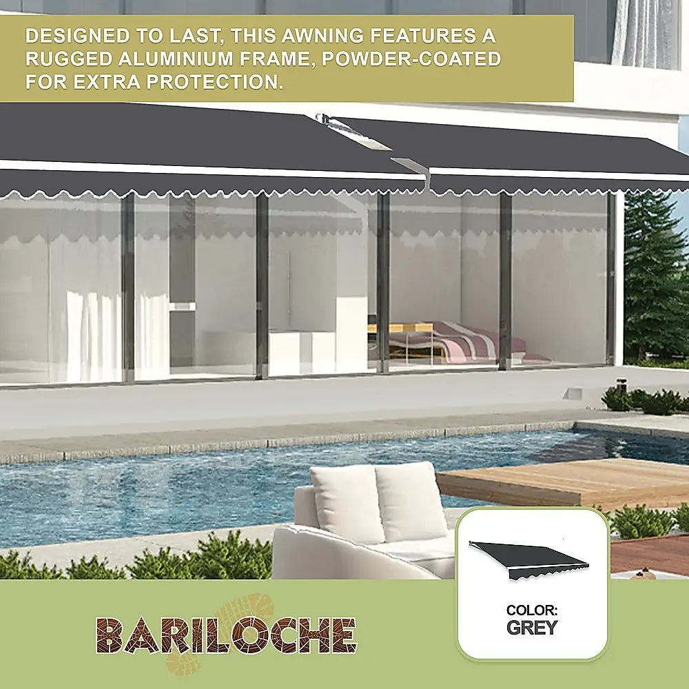 Motorised Outdoor Folding Arm Awning Retractable Sunshade Canopy Grey 5.0m x 3.0m - Home & Garden > Shading