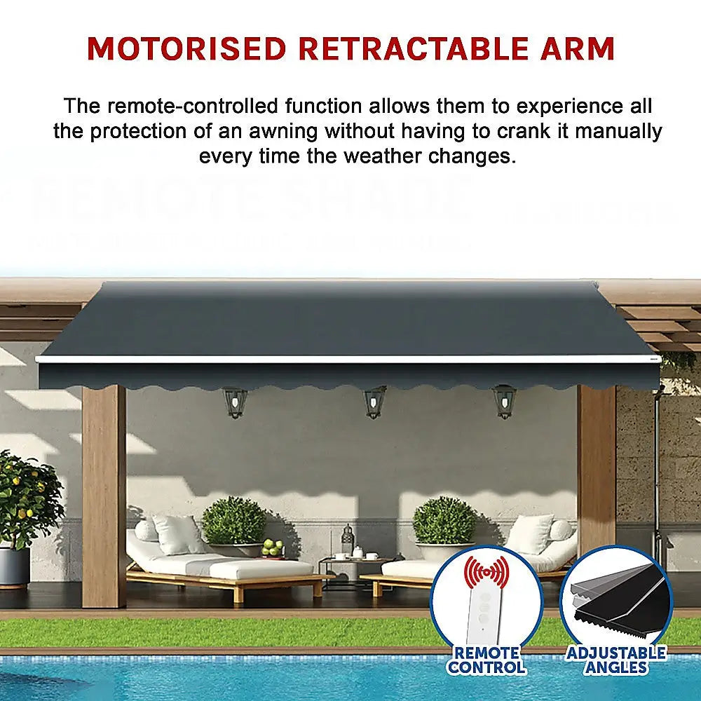 Motorised Outdoor Folding Arm Awning Retractable Sunshade Canopy Grey 4.0m x 3.0m - Home & Garden > Shading