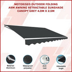 Motorised Outdoor Folding Arm Awning Retractable Sunshade Canopy Grey 4.0m x 2.5m - Home & Garden > Shading