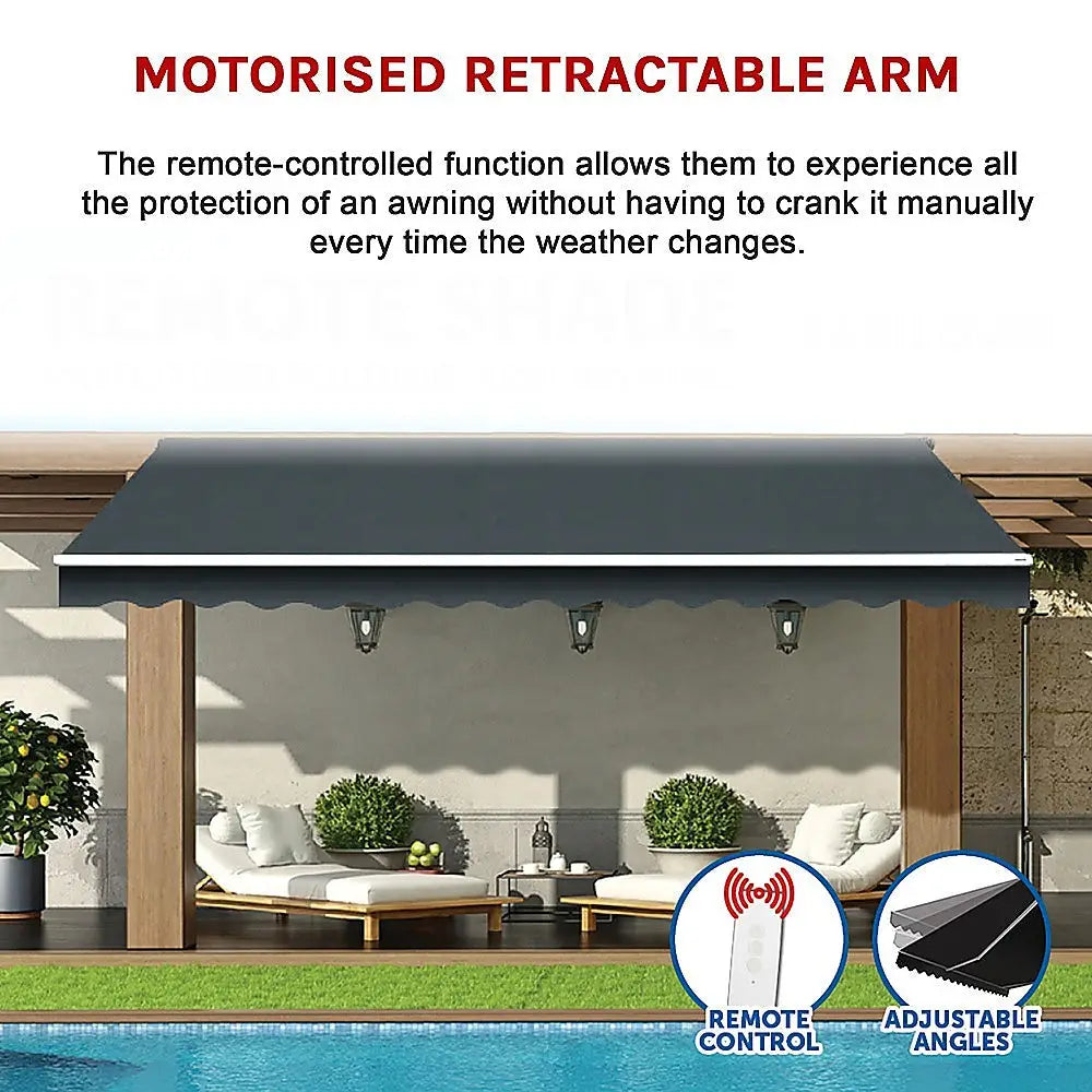 Motorised Outdoor Folding Arm Awning Retractable Sunshade Canopy Grey 3.0m x 2.5m - Home & Garden > Shading