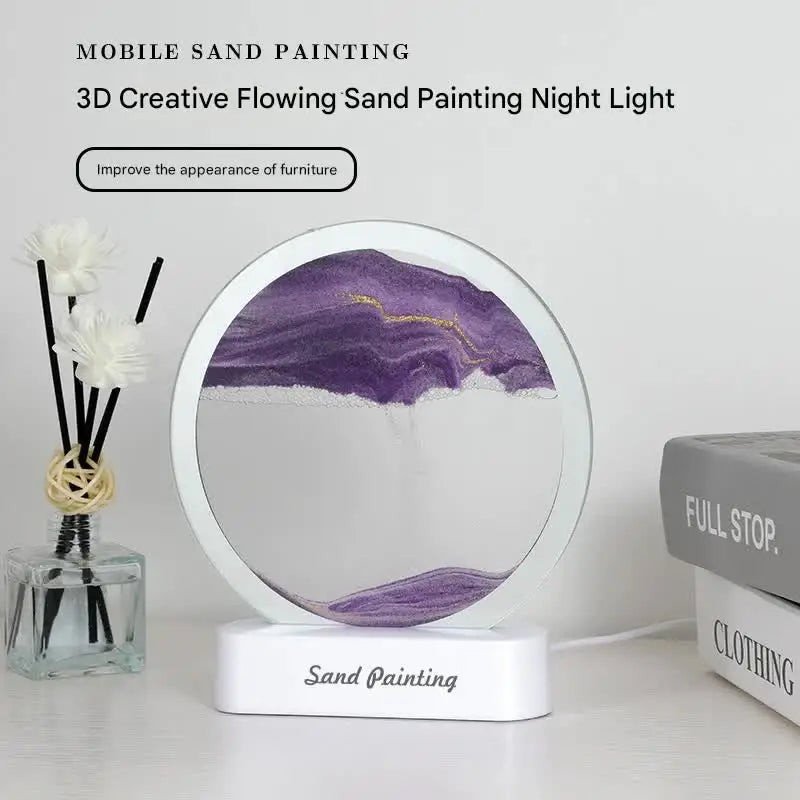 Moving Sand Art Picture with LED Night Light Base - USB Powered Relaxing Desktop Decor(Purple) - Home & Garden >