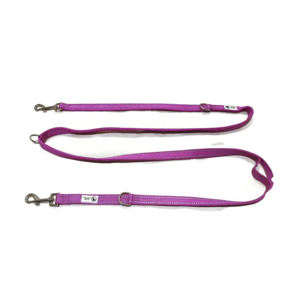 Multi Dog Lead - Nylon w/Reflective Stitching - Double Clip,Coupler Waist Belt Short/Long Quicktie - Moondidley Pets