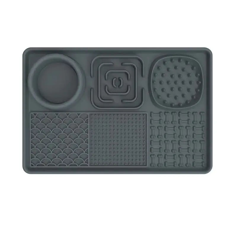 Multi-Functional Slow Feeder Mat for Dogs- Anti-Slip Lick Pad with Multiple Textures Rectangle 2PCS (Blue & Grey) - Pet