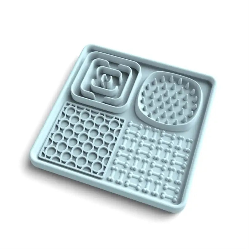 Multi-Functional Slow Feeder Mat for Dogs- Anti-Slip Lick Pad with Multiple Textures Square 2PCS (Blue & Green) - Pet