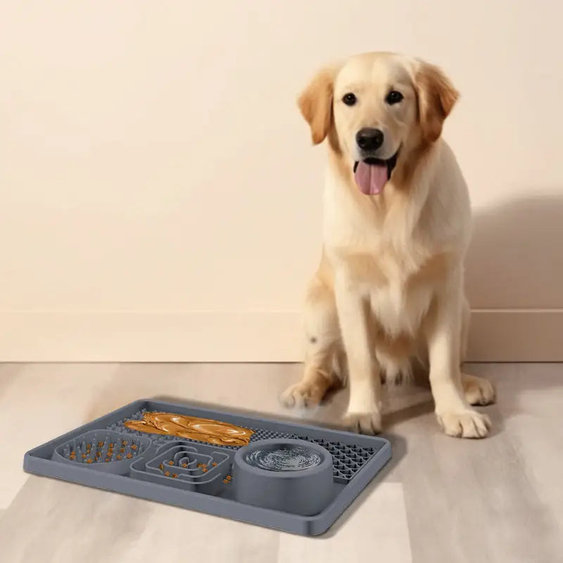 Multi-Functional Slow Feeder Mat for Dogs- Anti-Slip Lick Pad with Multiple Textures Rectangle 2PCS (Blue & Grey) - Pet