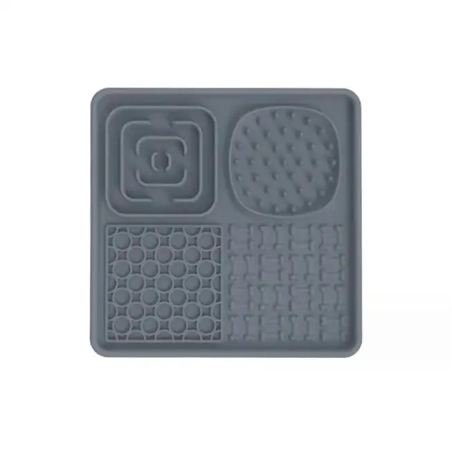 Multi-Functional Slow Feeder Mat for Dogs- Anti-Slip Lick Pad with Multiple Textures Square 2PCS (Black & Grey) - Pet