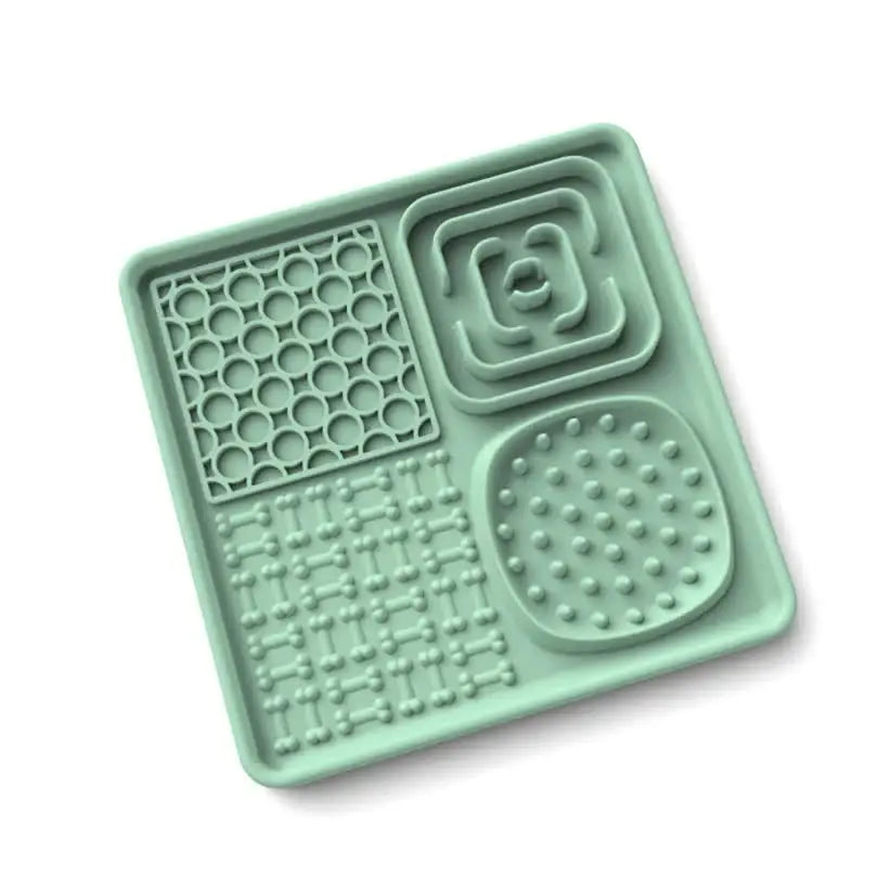 Multi-Functional Slow Feeder Mat for Dogs- Anti-Slip Lick Pad with Multiple Textures Square 2PCS (Blue & Green) - Pet