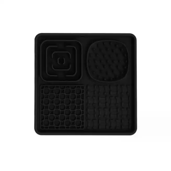 Multi-Functional Slow Feeder Mat for Dogs- Anti-Slip Lick Pad with Multiple Textures Square 2PCS (Blue & Black) - Pet