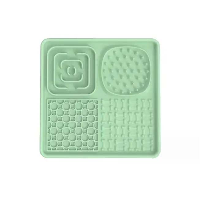 Multi-Functional Slow Feeder Mat for Dogs- Anti-Slip Lick Pad with Multiple Textures Square 2PCS (Pink & Green) - Pet