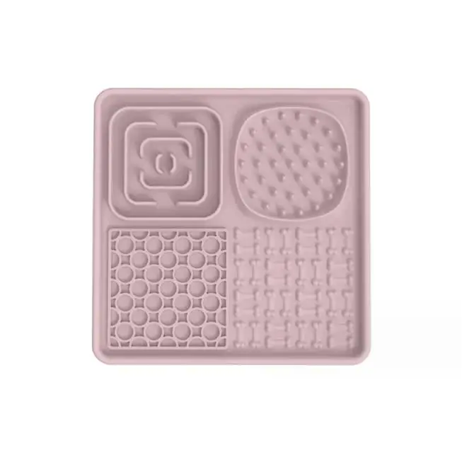 Multi-Functional Slow Feeder Mat for Dogs- Anti-Slip Lick Pad with Multiple Textures Square 2PCS (Pink & Green) - Pet