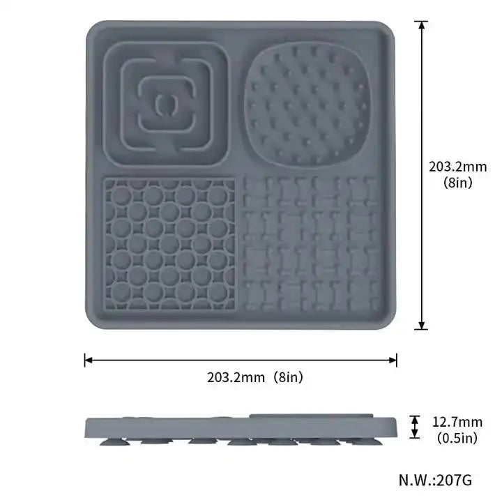 Multi-Functional Slow Feeder Mat for Dogs- Anti-Slip Lick Pad with Multiple Textures Square 2PCS (Blue & Black) - Pet