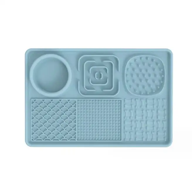 Multi-Functional Slow Feeder Mat for Dogs- Anti-Slip Lick Pad with Multiple Textures Rectangle 2PCS (Blue & Pink) - Pet