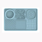 Multi-Functional Slow Feeder Mat for Dogs- Anti-Slip Lick Pad with Multiple Textures Rectangle 2PCS (Blue & Grey) - Pet
