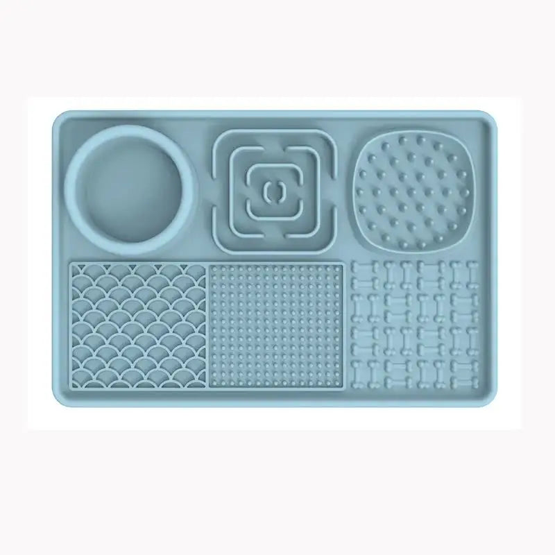 Multi-Functional Slow Feeder Mat for Dogs- Anti-Slip Lick Pad with Multiple Textures Rectangle 2PCS (Blue & Grey) - Pet