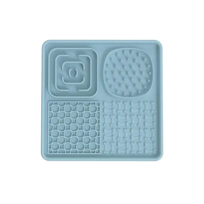 Multi-Functional Slow Feeder Mat for Dogs- Anti-Slip Lick Pad with Multiple Textures Square 2PCS (Blue & Grey) - Pet