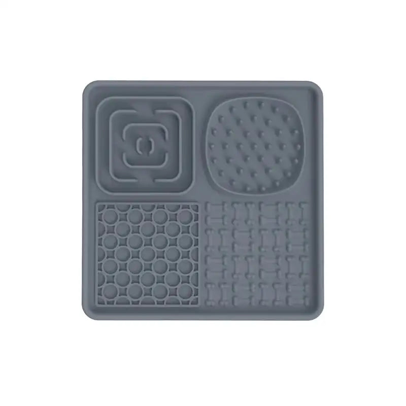 Multi-Functional Slow Feeder Mat for Dogs- Anti-Slip Lick Pad with Multiple Textures Square 2PCS (Blue & Grey) - Pet
