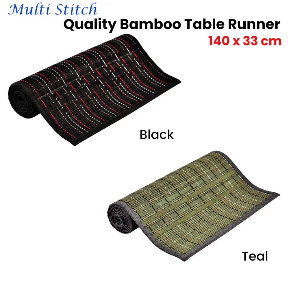 Multi Stitch Bamboo Table Runner 140 x 33cm Black - Home & Garden > Kitchenware