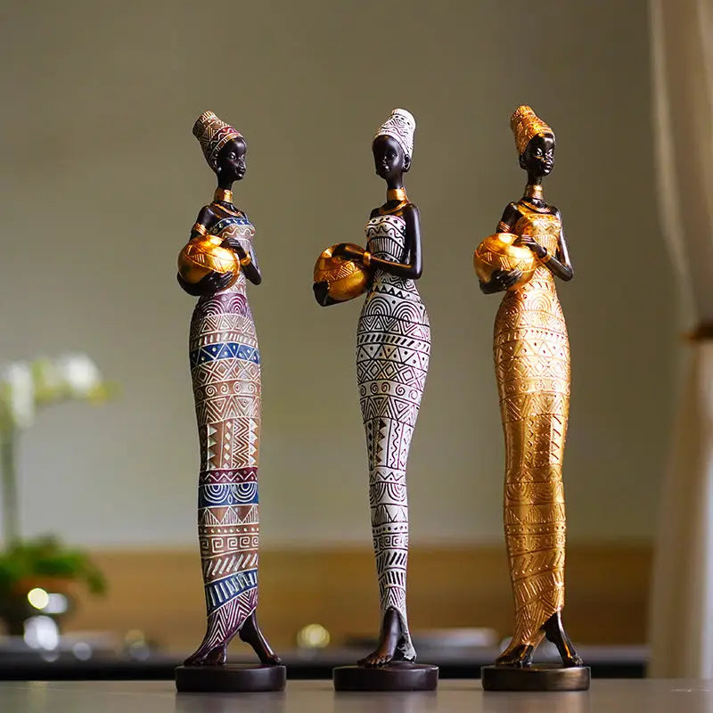Multicolor Exotic African Woman Figurine - Elegant Resin Sculptures for Home Decor - Home & Garden > Decor > Vases &