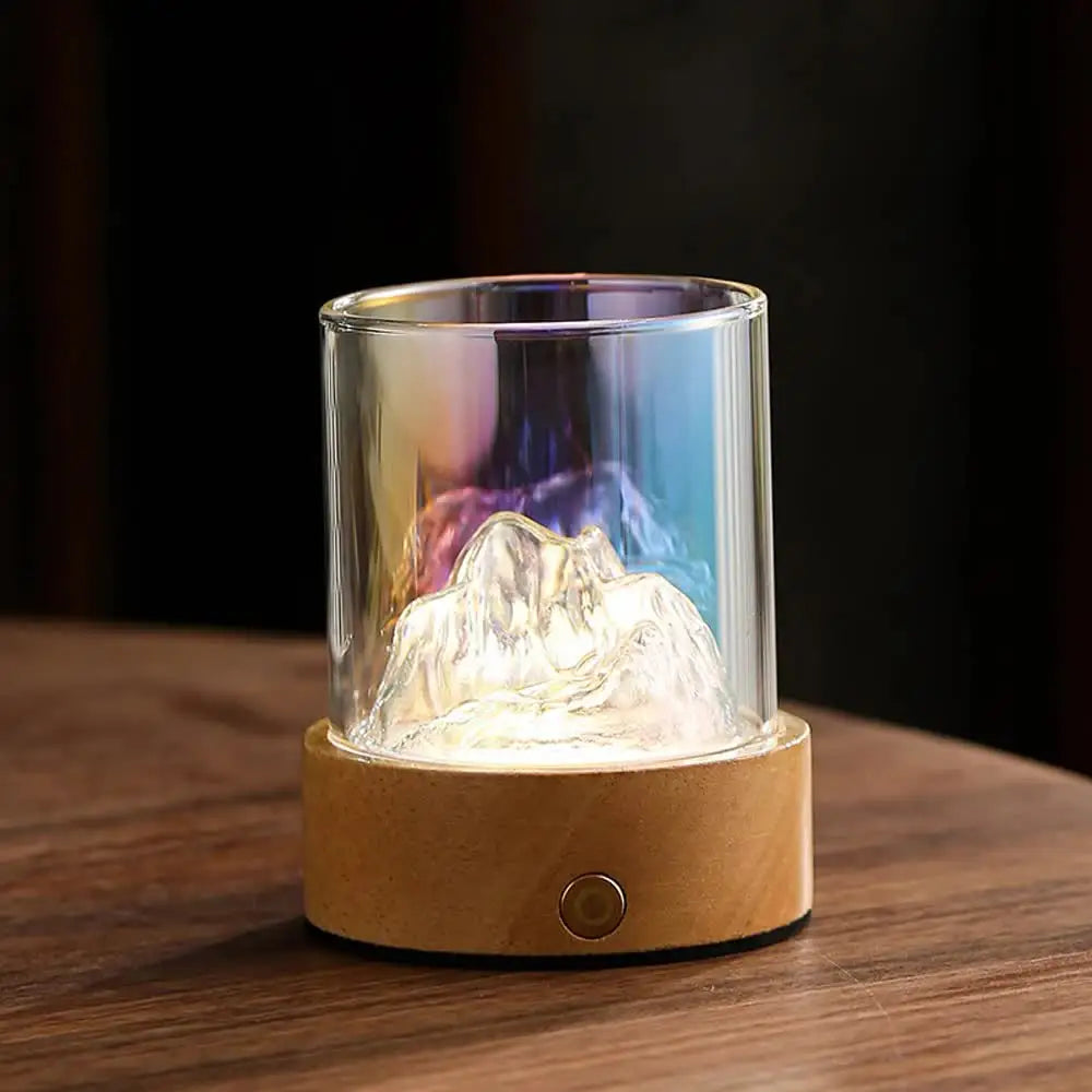 Multicolor LED Glass Night Light with Mountain Design USB Rechargeable - Home & Garden > Lighting > Night Lights &