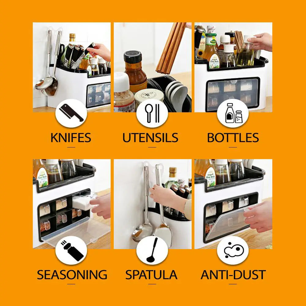 Multifunction Kitchen Utensils Condiment Storage Rack Seasoning Storage Box - Home & Garden > Storage
