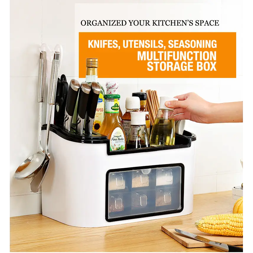 Multifunction Kitchen Utensils Condiment Storage Rack Seasoning Storage Box - Home & Garden > Storage