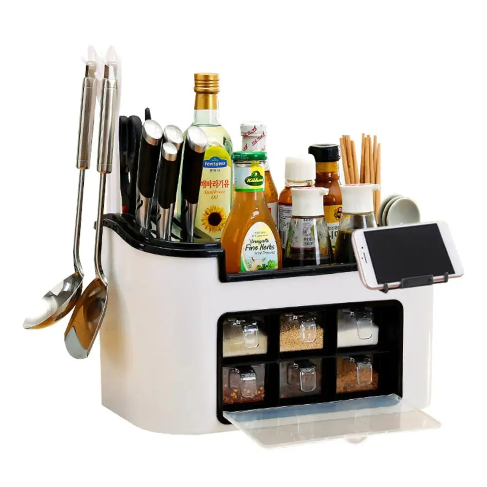 Multifunction Kitchen Utensils Condiment Storage Rack Seasoning Storage Box - Home & Garden > Storage