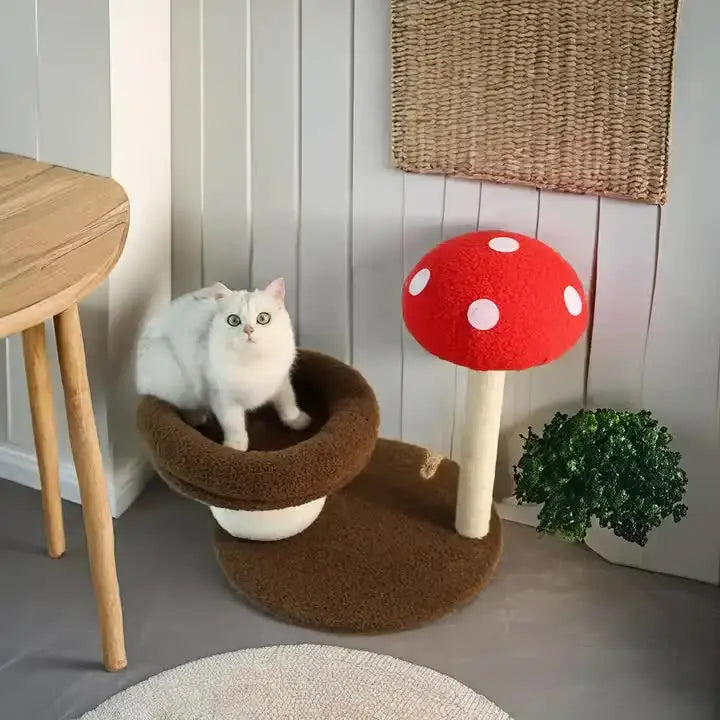 Mushroom-Themed Cat Tree with Cozy Bed and Scratching Post (48x48x58 cm) - Pet Care > Cat Supplies > Cat Furniture