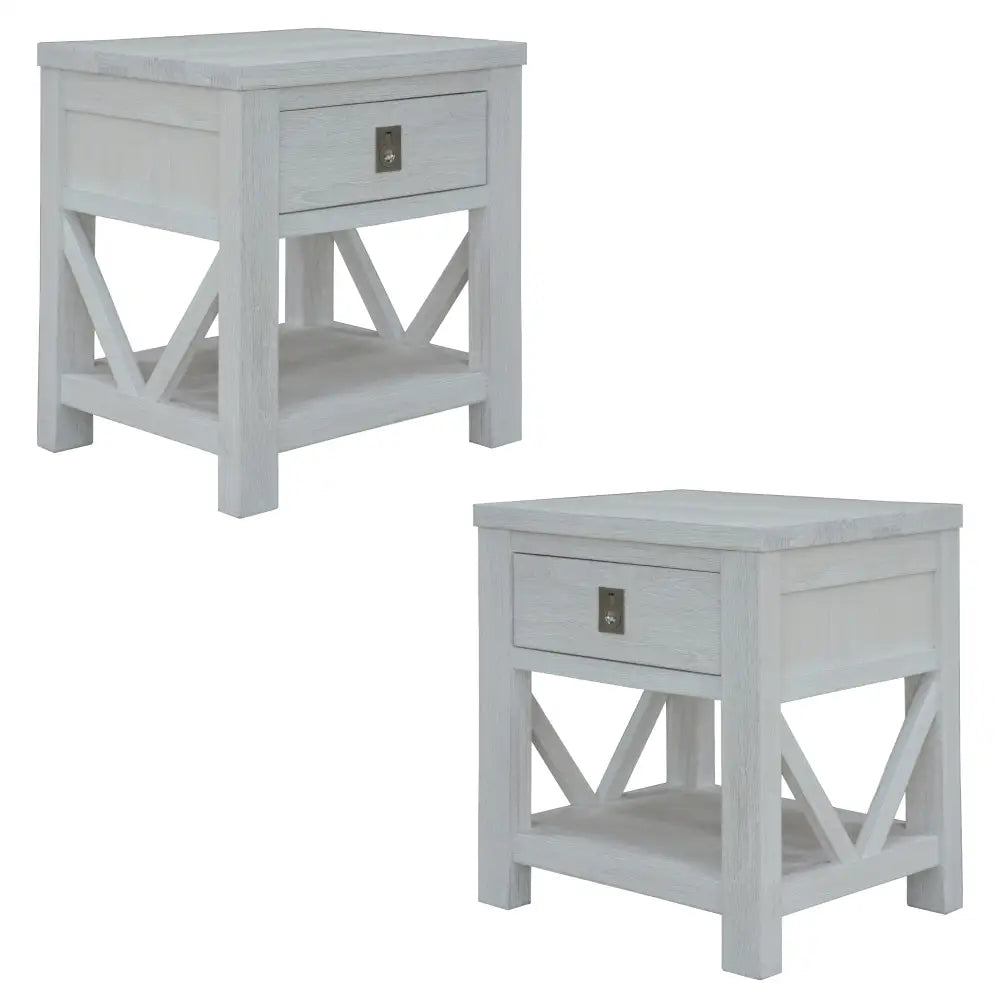 Myer 2pc Set Bedside Tables Storage Shelf Side End Table White Wash - Furniture > Bedroom