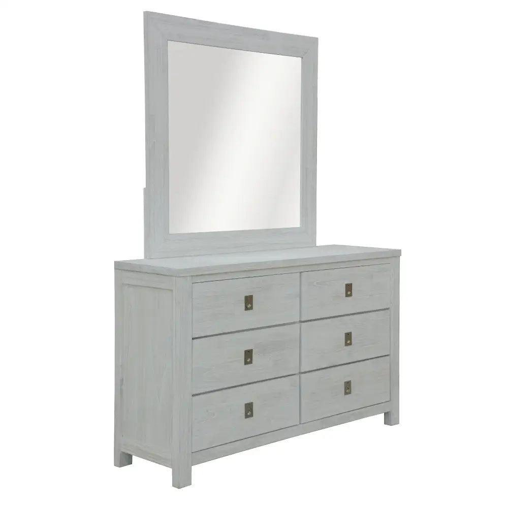 Myer Dresser Mirror Vanity Dressing Table Solid Mindi Wood Frame White Wash - Furniture > Living Room
