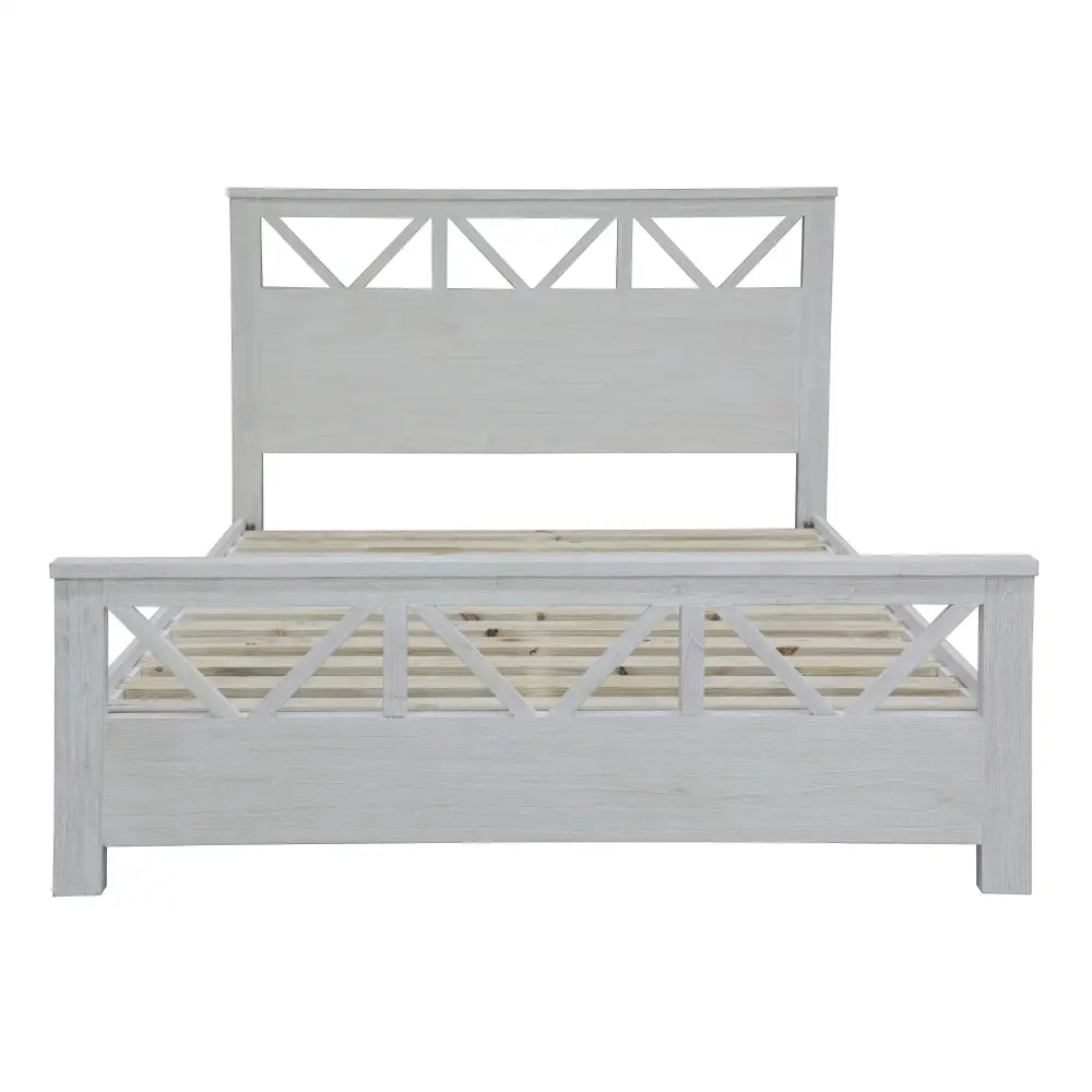 Myer King Size Bed Frame Solid Timber Wood Mattress Base White Wash - Furniture > Bedroom