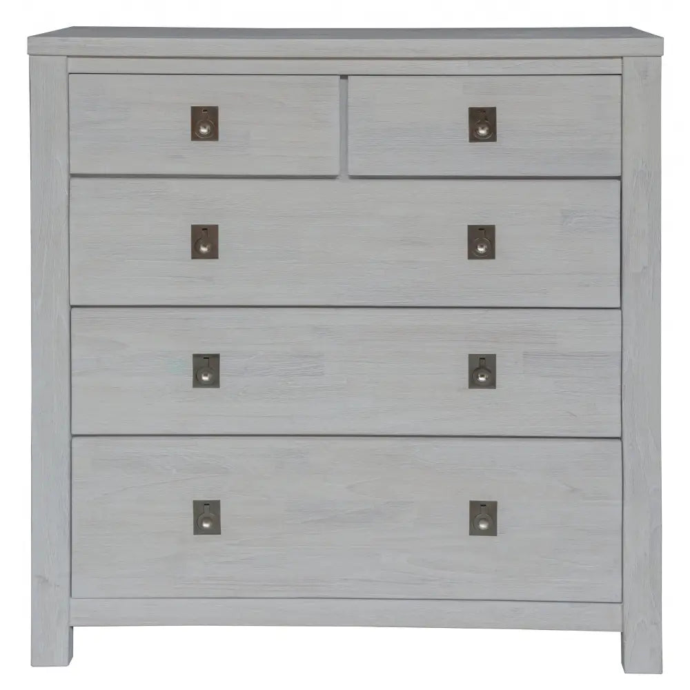 Myer Tallboy 5 Chest of Drawers Storage White Wash - Furniture > Bedroom