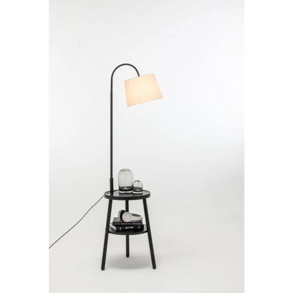 Naples Tripod Floor Lamp Shelf Storage Drawer Bed Side Table Light w/ USB Charger - Home & Garden > Lighting > Floor