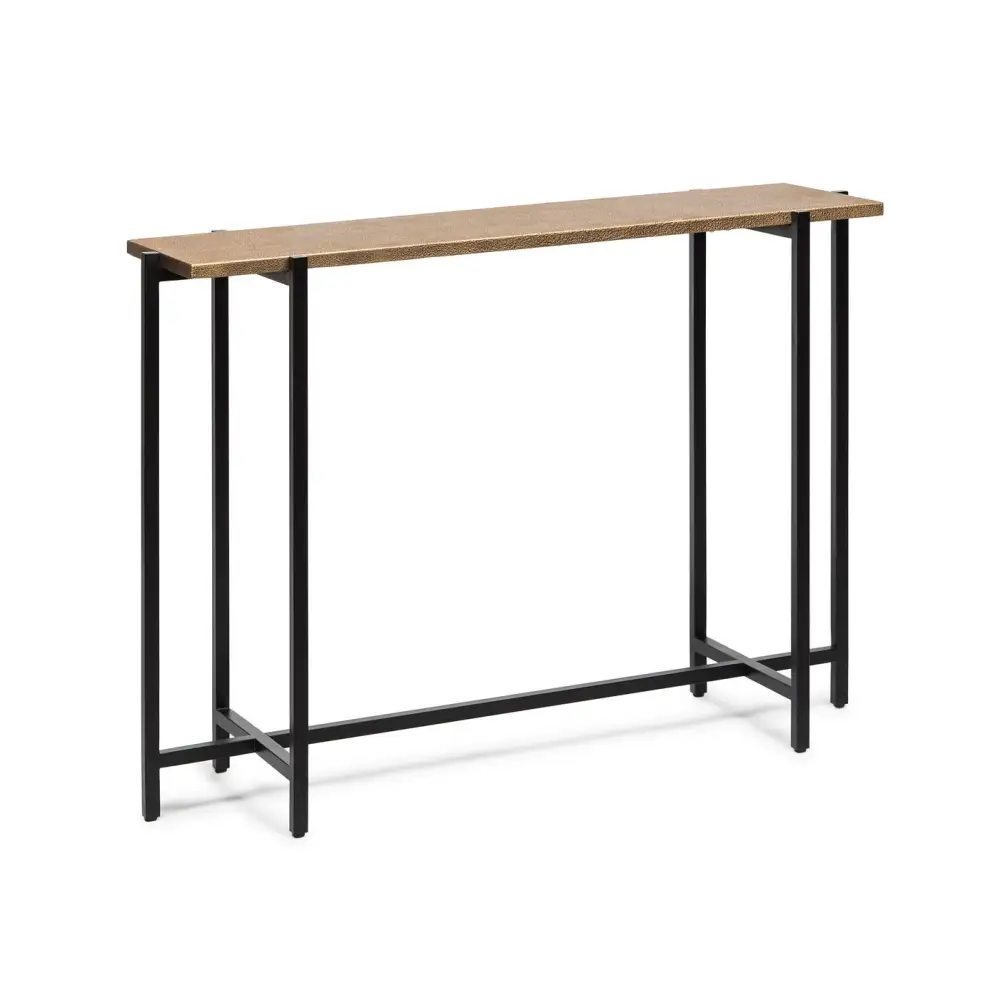 Narrow Golden Black Hallway Console Table with Textured Top - Furniture > Living Room