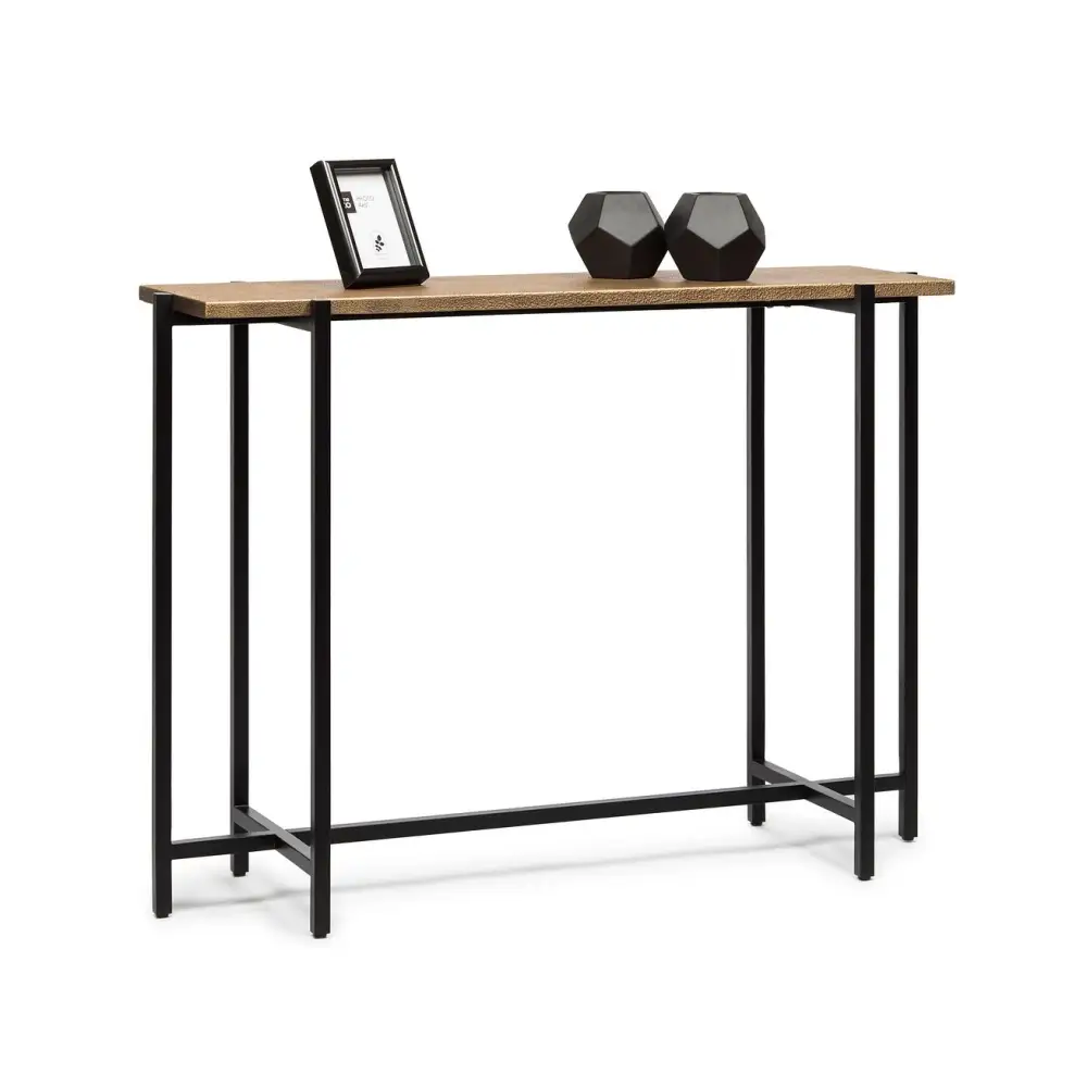 Narrow Golden Black Hallway Console Table with Textured Top - Furniture > Living Room