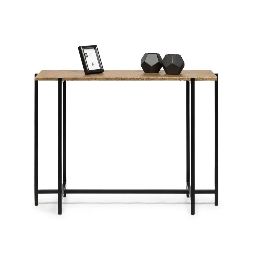 Narrow Golden Black Hallway Console Table with Textured Top - Furniture > Living Room
