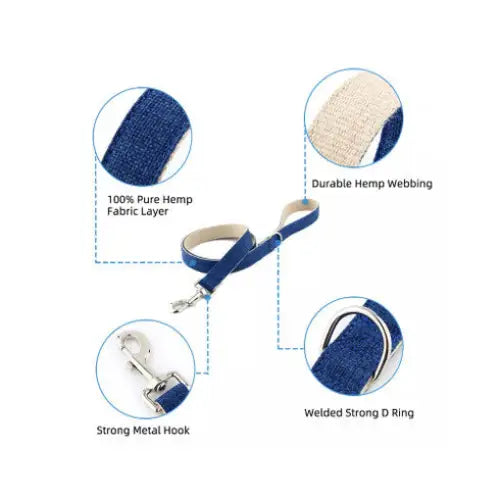 Natural Hemp & Cotton Dog Lead Leash (Ink Blue) - Pet Care > Dog Supplies > Dog Collars Leads & Harnesses