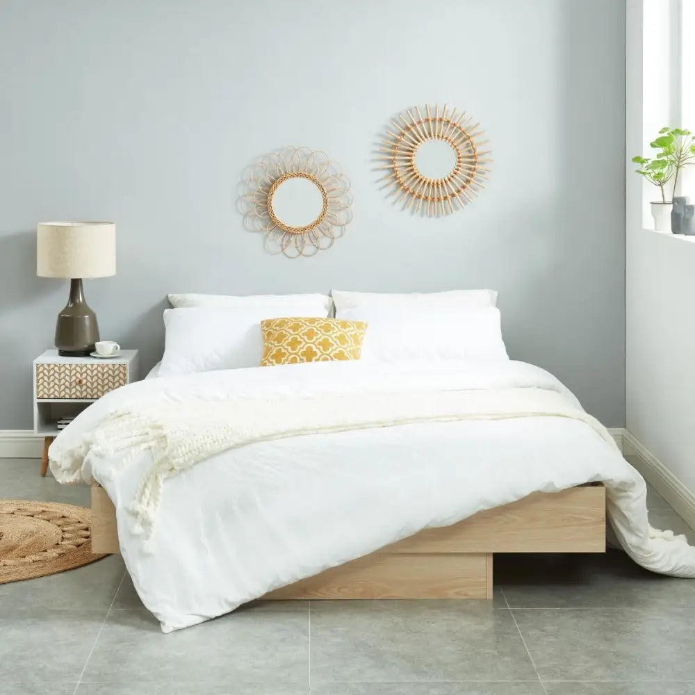 Natural Oak Wood Floating Bed Base Double - Furniture > Bedroom > Beds & Bed Frames