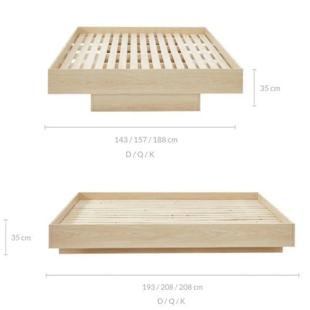 Natural Oak Wood Floating Bed Base Double - Furniture > Bedroom > Beds & Bed Frames